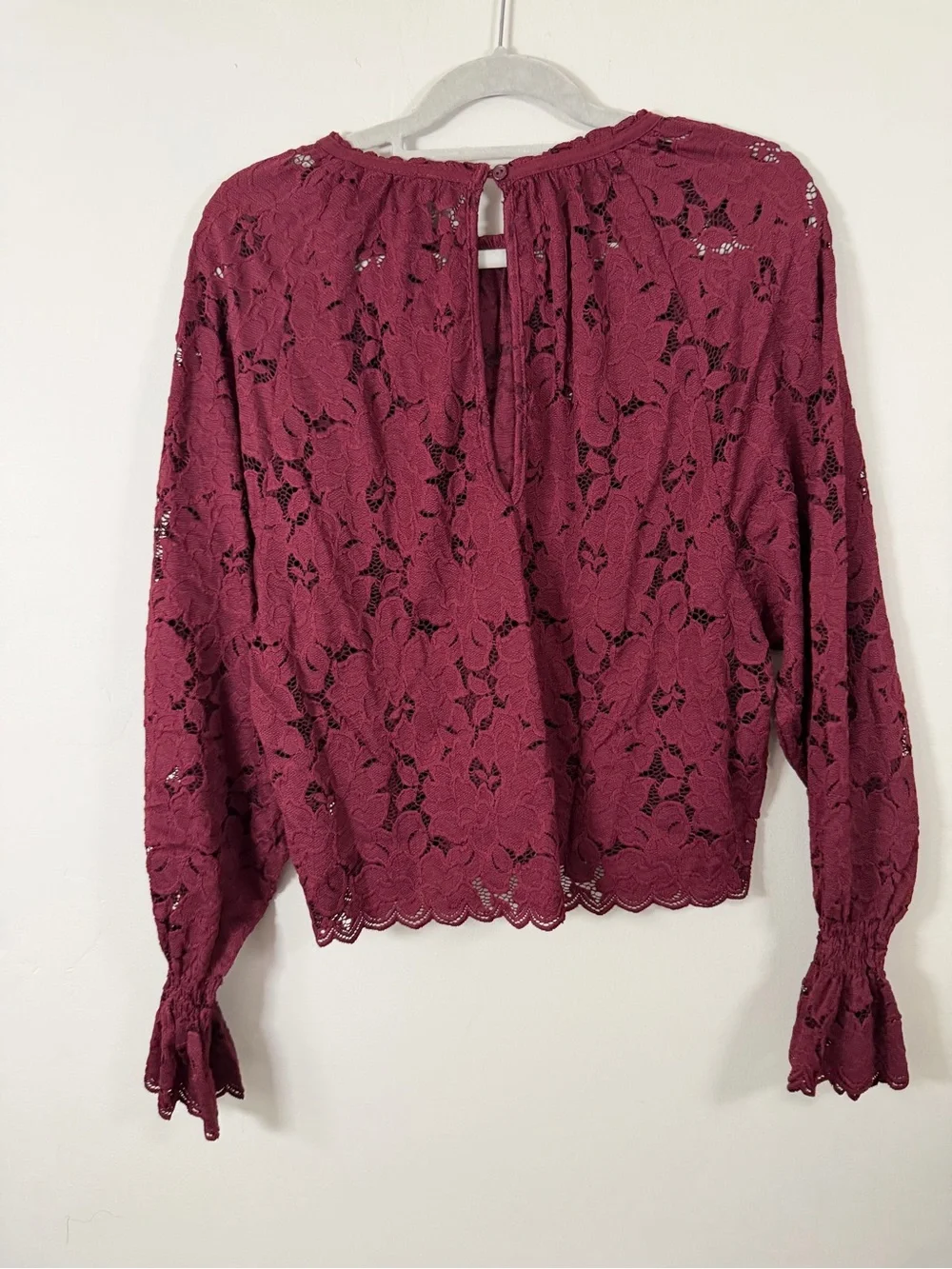 Free People Burgundy Floral Lace Long-Sleeve Blouse